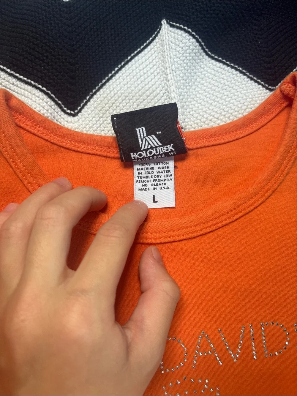 Harley-Davidson Orange Rhinestone Logo Short Sleeve Tee